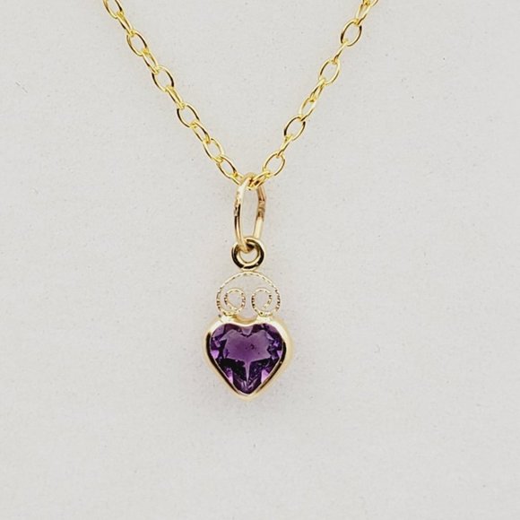 14K Yellow Gold Amethyst Heart Shape Pendant - Picture 1 of 4